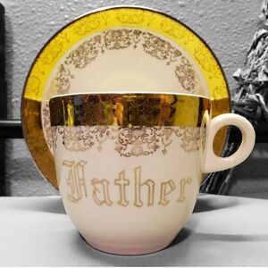 Vtg 30's Sabin 22k Gold Trim Father Cup & Saucer Father's Day